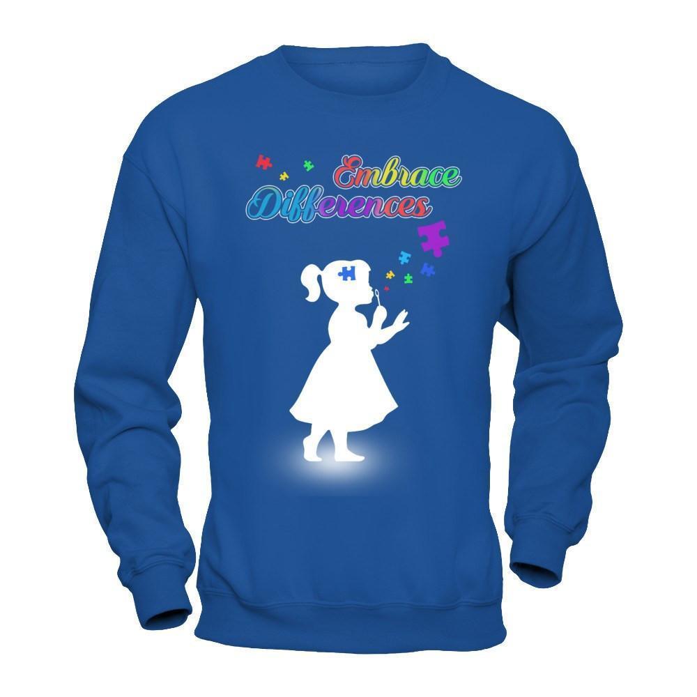 Autism Awareness Embrace Differences-T-Shirt & Hoodie-Crewneck Sweatshirt-Royal
