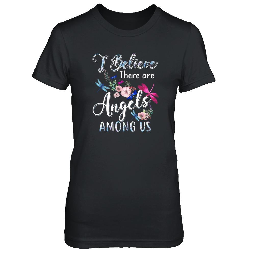 I Believe There Are Angels Among Us Dragonfly-T-Shirt & Tank Top-Women's T-Shirt-Black