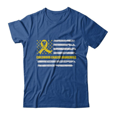 Yellow Ribbon Childhood Cancer Awareness US Flag-T-Shirt & Hoodie-Classic T-Shirt-Royal