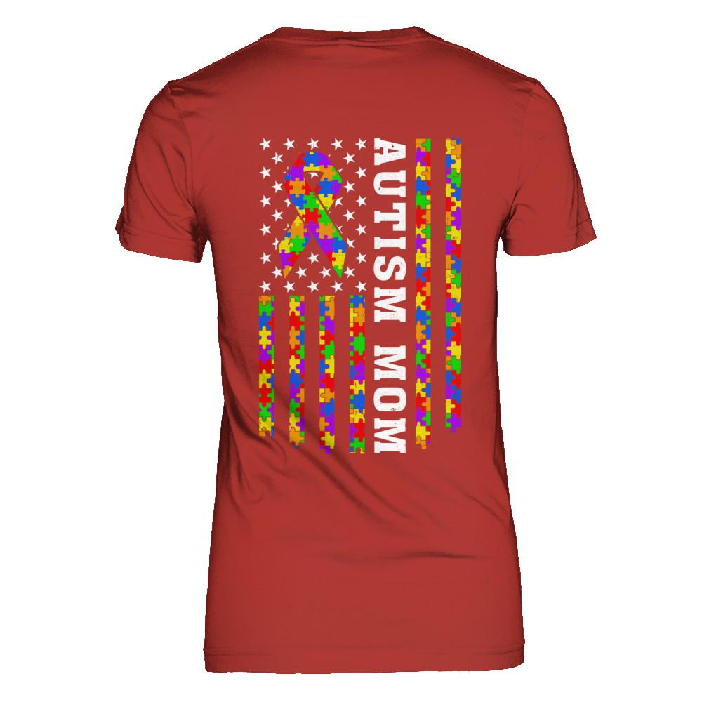 Proud Autism Mom Us Flag Autistic Mommy Mothers Day-T-Shirt & Hoodie-Women's T-Shirt-Red