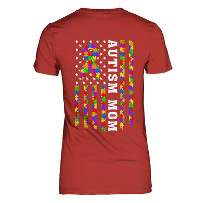 Proud Autism Mom Us Flag Autistic Mommy Mothers Day-T-Shirt & Hoodie-Women's T-Shirt-Red