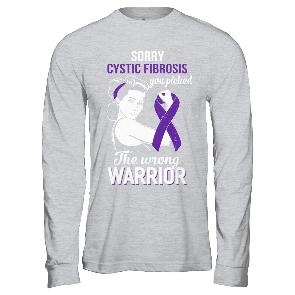 Sorry Cystic Fibrosis You Picked The Wrong Warrior Cystic Fibrosis-T-Shirt & Hoodie-Long Sleeve T-Shirt-Sport Grey
