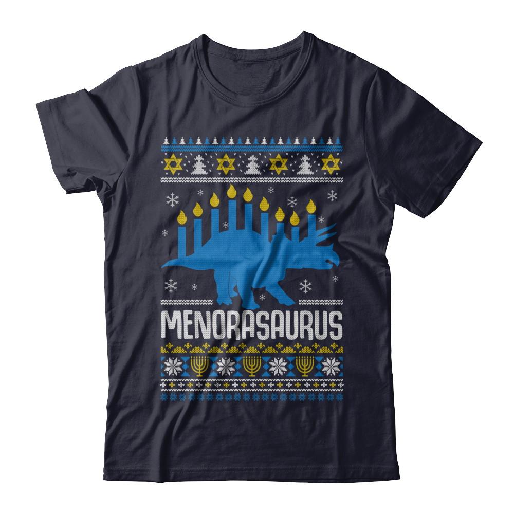 Funny Ugly Hanukkah Dinosaur Menorasaurus Sweater-T-Shirt & Sweatshirt-Premium T-Shirt-Midnight Navy
