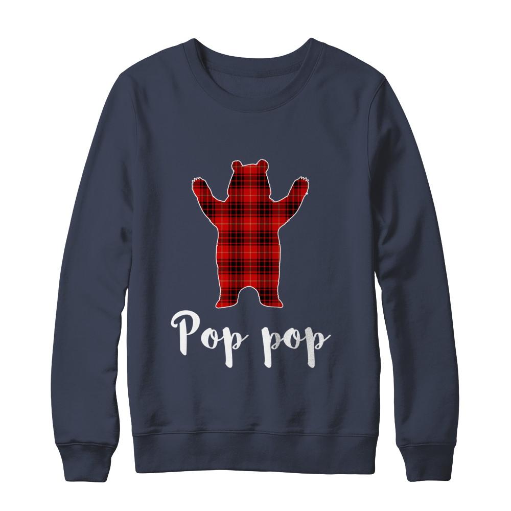 Red Pop Pop Bear Buffalo Plaid Family Christmas Pajamas-T-Shirt & Sweatshirt-Crewneck Sweatshirt-Navy
