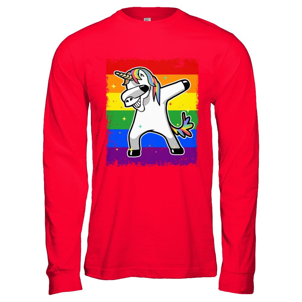 Dabbing Unicorn Lgbt Gay Pride Flag-T-Shirt & Hoodie-Long Sleeve T-Shirt-Red