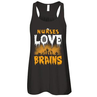 Nurses Love Brains Halloween-T-Shirt & Tank Top-Women's Flowy Racerback Tank-Black
