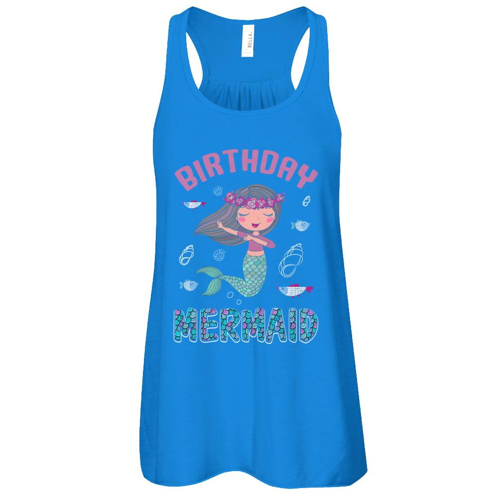 Birthday Mermaid Party Dabbing-T-Shirt & Tank Top-Women's Flowy Racerback Tank-True Royal