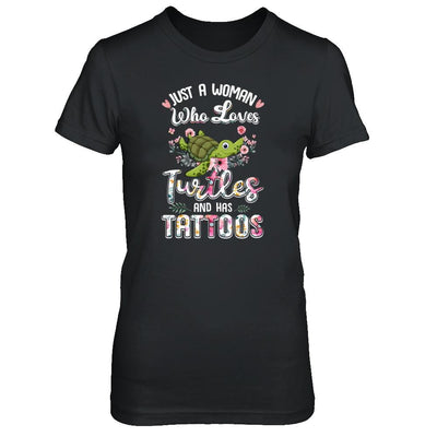 Just A Woman Who Loves Turtles And Has Tattoos-T-Shirt & Tank Top-Women's T-Shirt-Black