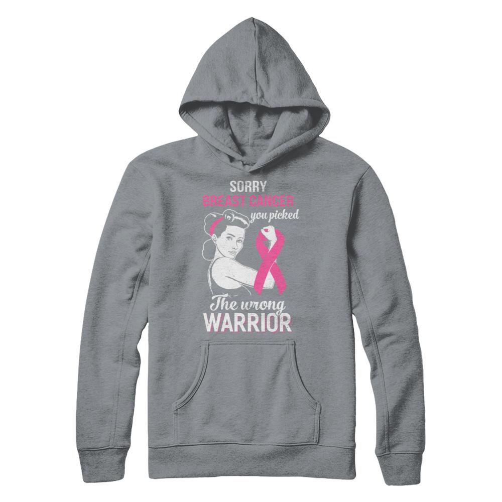 Sorry Cancer You Picked The Wrong Warrior Breast Cancer-T-Shirt & Hoodie-Pullover Hoodie-Light Steel