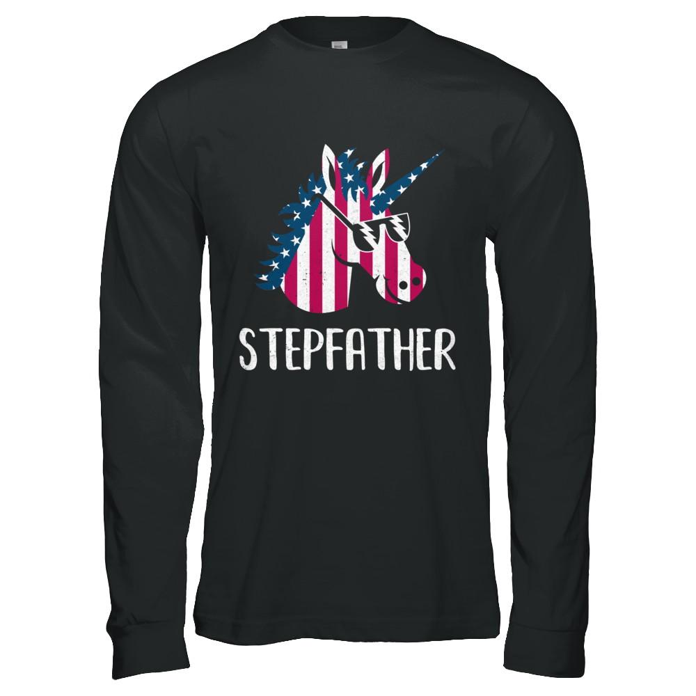 Patriotic Stepfather Unicorn Americorn 4Th Of July-T-Shirt & Hoodie-Long Sleeve T-Shirt-Black