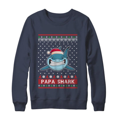 Santa Hat Papa Shark Ugly Christmas Sweater-T-Shirt & Sweatshirt-Crewneck Sweatshirt-Navy