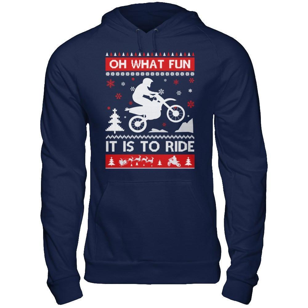 Motocross Sweater Christmas Oh What Fun It Is To Ride-T-Shirt & Hoodie-Pullover Hoodie-Navy
