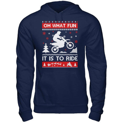 Motocross Sweater Christmas Oh What Fun It Is To Ride-T-Shirt & Hoodie-Pullover Hoodie-Navy