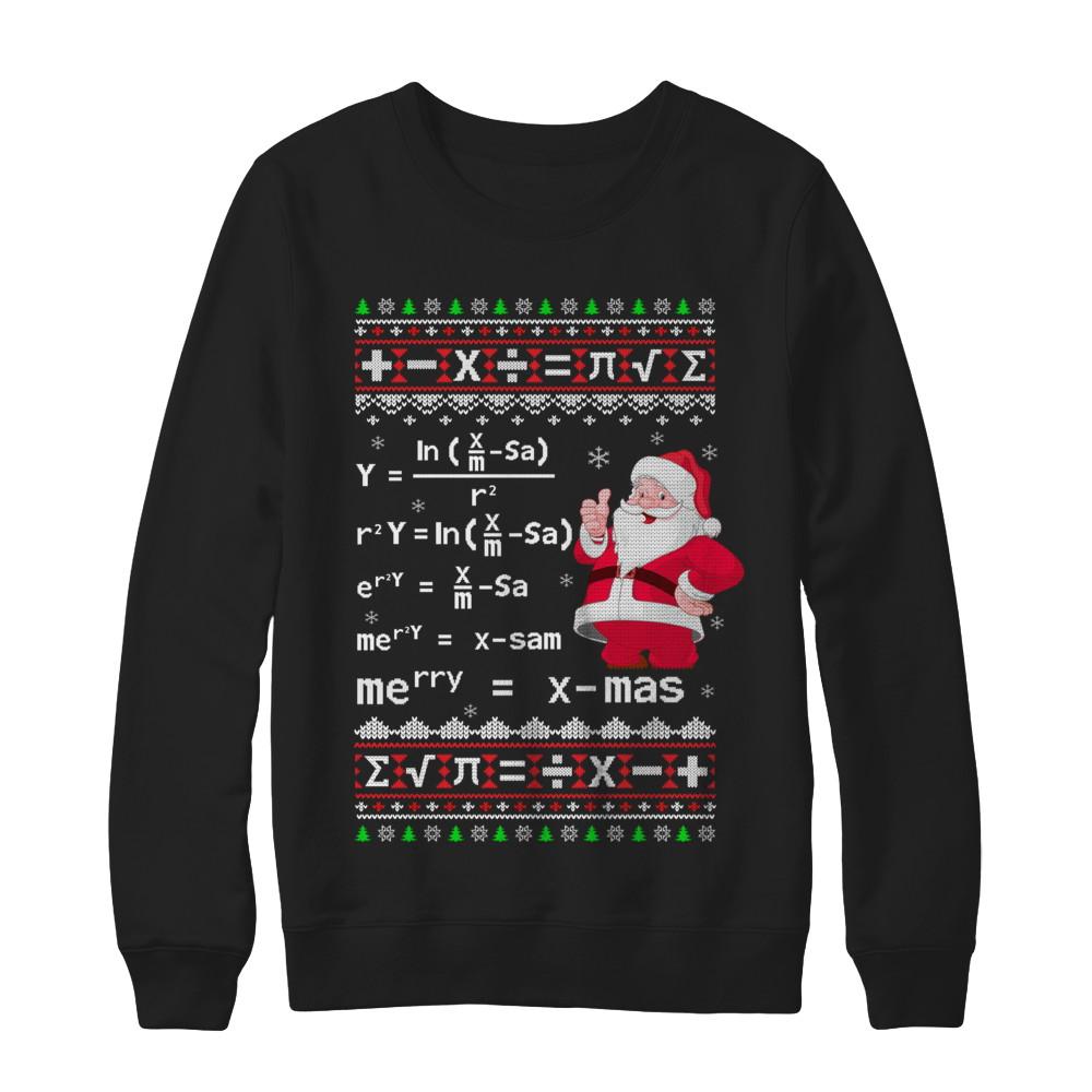 Funny Merry Xmas In Math Ugly Christmas Sweater-T-Shirt & Sweatshirt-Crewneck Sweatshirt-Black
