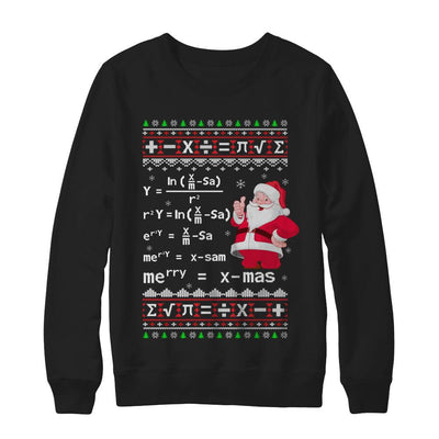 Funny Merry Xmas In Math Ugly Christmas Sweater-T-Shirt & Sweatshirt-Crewneck Sweatshirt-Black