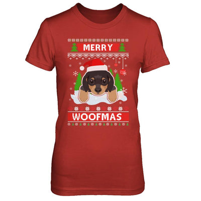 Dachshund Merry Woofmas Ugly Christmas Sweater-T-Shirt & Sweatshirt-Women's T-Shirt-Red