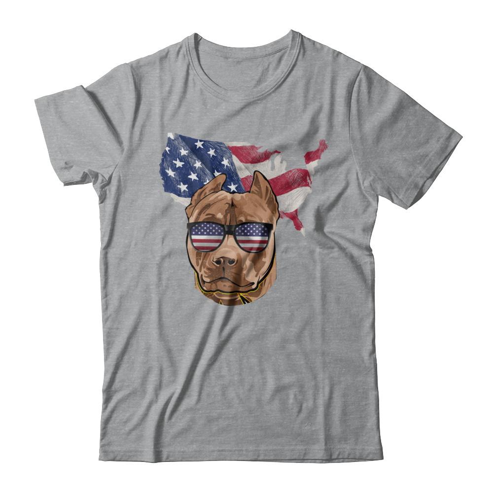 Funny Patriot Pit bull Dog 4Th Of July American Flag-T-Shirt & Hoodie-Classic T-Shirt-Sport Grey