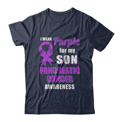 I Wear Purple For My Son Pancreatic Cancer Dad Mom-T-Shirt & Hoodie-Classic T-Shirt-Navy