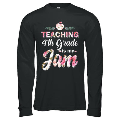 Teaching 4th Grade Is My Jam Back To School Teacher-T-Shirt & Hoodie-Long Sleeve T-Shirt-Black