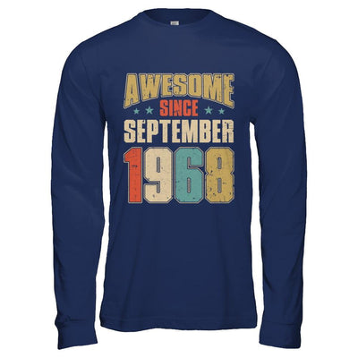 Vintage Retro Awesome Since September 1968 53th Birthday-T-Shirt & Hoodie-Long Sleeve T-Shirt-Navy