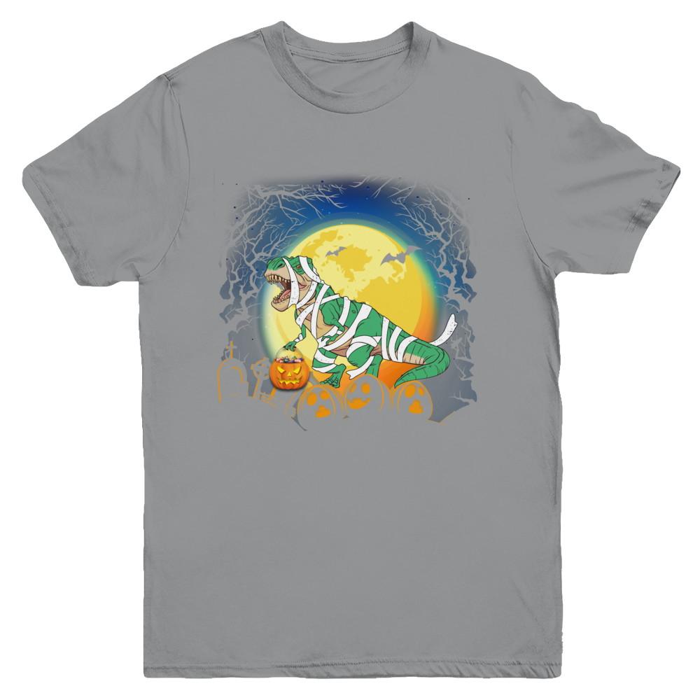 Halloween Pumpkin Dinosaur Gift For Kids Boys Girls Youth-Youth Shirt-Youth T-Shirt-Sport Grey
