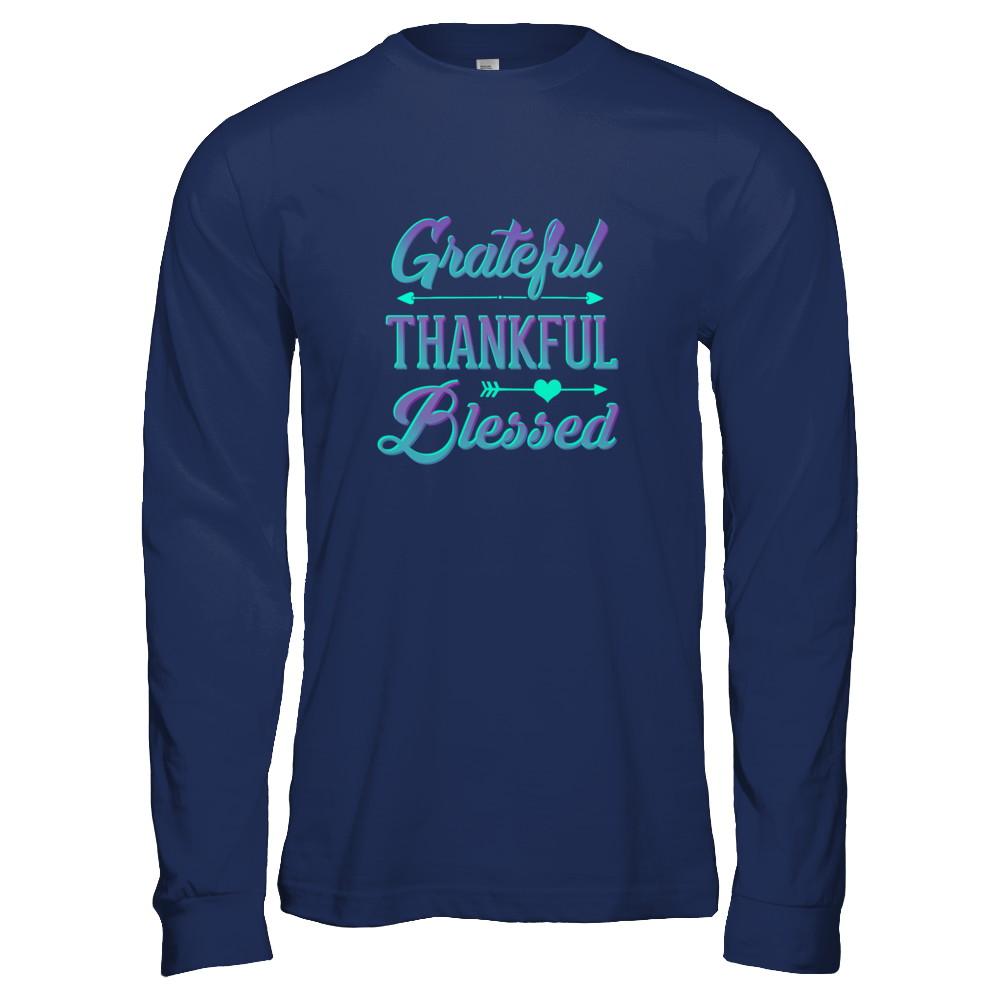 Grateful Thankful Blessed Thanksgiving-T-Shirt & Tank Top-Long Sleeve T-Shirt-Navy