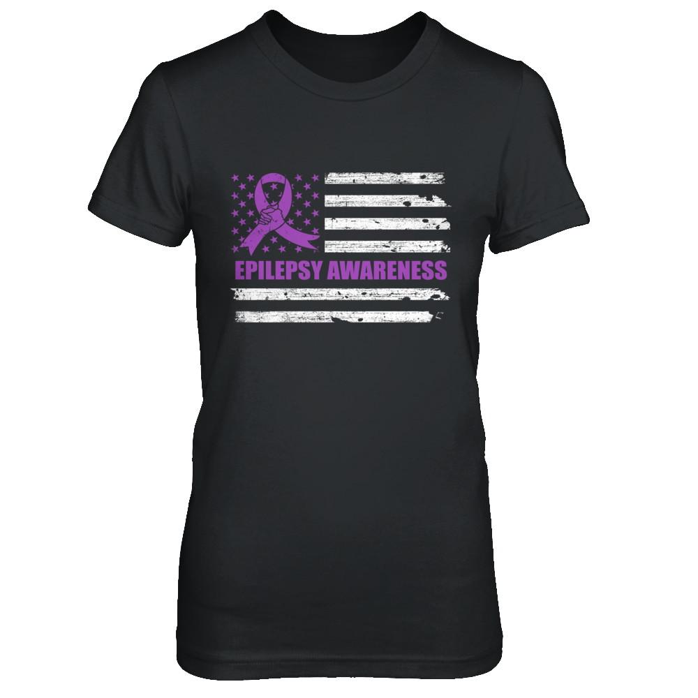 Purple Ribbon Epilepsy Awareness US Flag-T-Shirt & Hoodie-Women's T-Shirt-Black