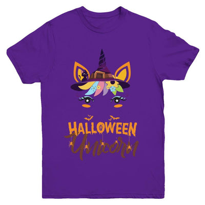 Halloween Costume Unicorn Witch Bats Youth-Youth Shirt-Youth T-Shirt-Purple