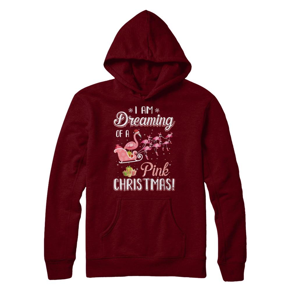 I Am Dreaming Of A Pink Christmas Funny Flamingo-T-Shirt & Sweatshirt-Pullover Hoodie-Maroon