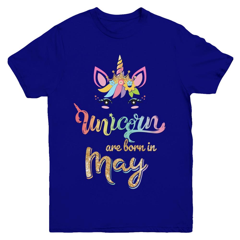 Cute Unicorns Are Born In May Birthday Gift Youth-Youth Shirt-Youth T-Shirt-Navy