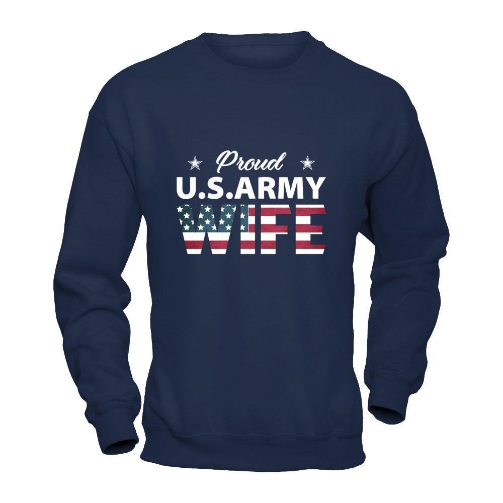 Proud Us Army Wife-T-Shirt & Hoodie-Crewneck Sweatshirt-Navy