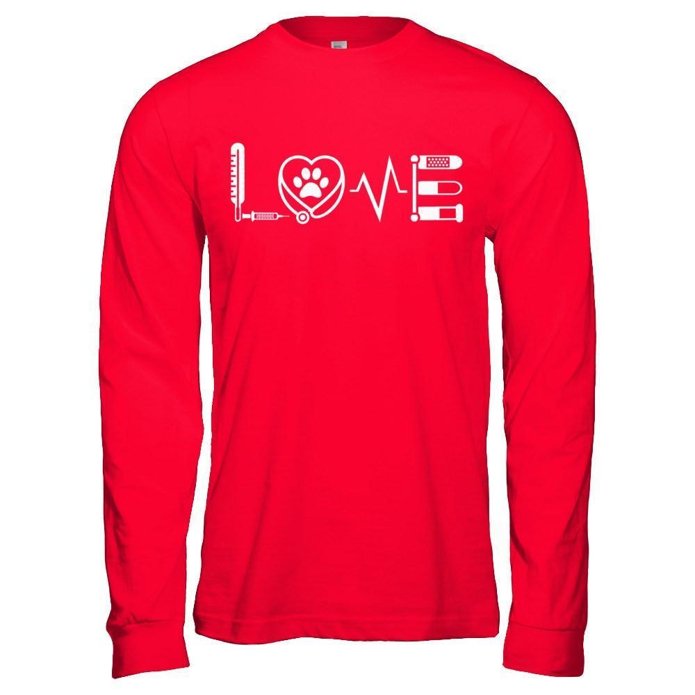 Veterinarian Vet Tech Sign Love-T-Shirt & Hoodie-Long Sleeve T-Shirt-Red