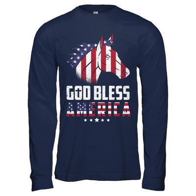 God Bless America Horse American Flag 4Th Of July-T-Shirt & Hoodie-Long Sleeve T-Shirt-Navy