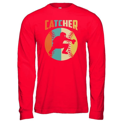 Classic Vintage Retro Style Catcher Baseball-T-Shirt & Hoodie-Long Sleeve T-Shirt-Red