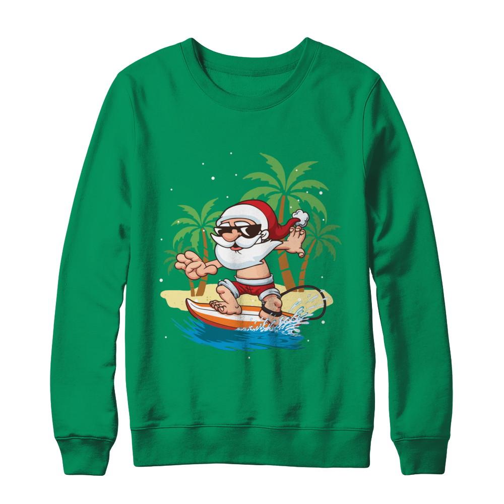 Funny Santa Surfing Hawaiian Summer Christmas-T-Shirt & Sweatshirt-Crewneck Sweatshirt-Irish Green