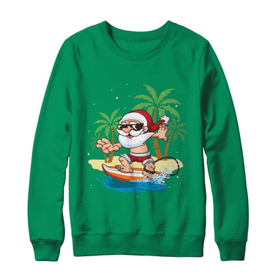 Funny Santa Surfing Hawaiian Summer Christmas-T-Shirt & Sweatshirt-Crewneck Sweatshirt-Irish Green