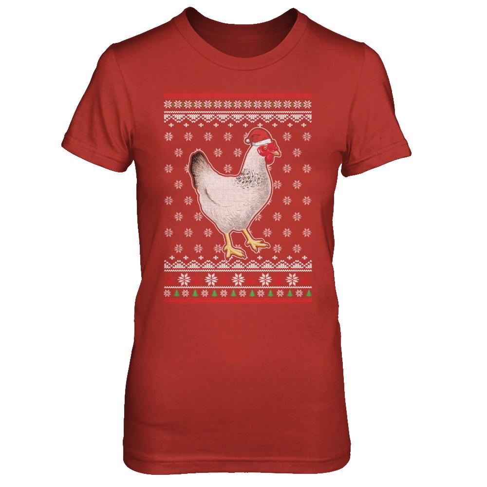Pajamas Chicken With Santa Hat Ugly Christmas Sweater-T-Shirt & Sweatshirt-Women's T-Shirt-Red