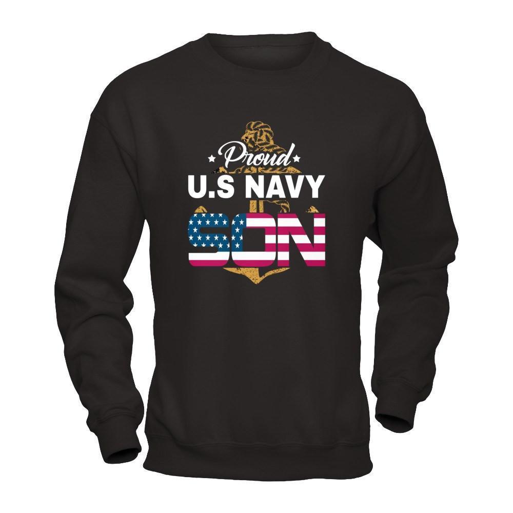 Proud US Navy Son-T-Shirt & Hoodie-Crewneck Sweatshirt-Black
