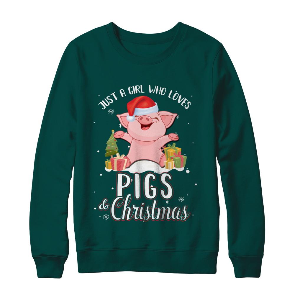 Just A Girl Who Loves Pigs And Christmas-T-Shirt & Sweatshirt-Crewneck Sweatshirt-Deep Forest
