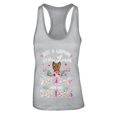 Just A Woman Who Loves Yorkies And Has Tattoos-T-Shirt & Tank Top-Women's Ideal Racerback Tank-Heather Grey