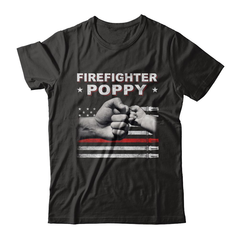 Firefighter Fireman Poppy American Flag Fathers Day-T-Shirt & Hoodie-Classic T-Shirt-Black