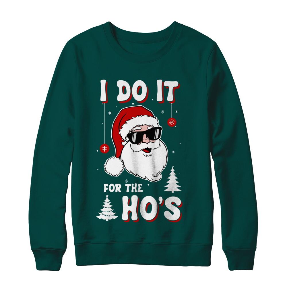 Funny Christmas Santa Ho Gift Cute Xmas Santa Naughty-T-Shirt & Sweatshirt-Crewneck Sweatshirt-Deep Forest