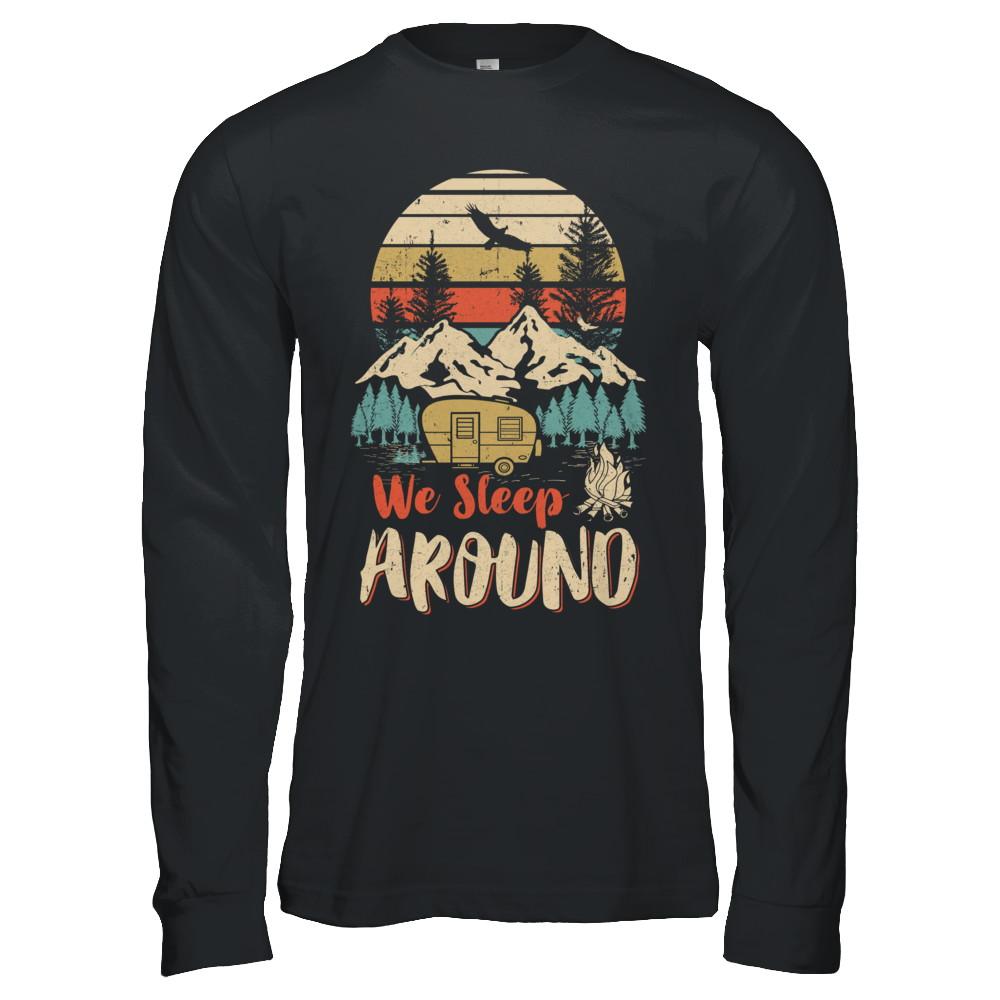 Vintage We Sleep Around Funny Husband Wife Camping-T-Shirt & Hoodie-Long Sleeve T-Shirt-Black