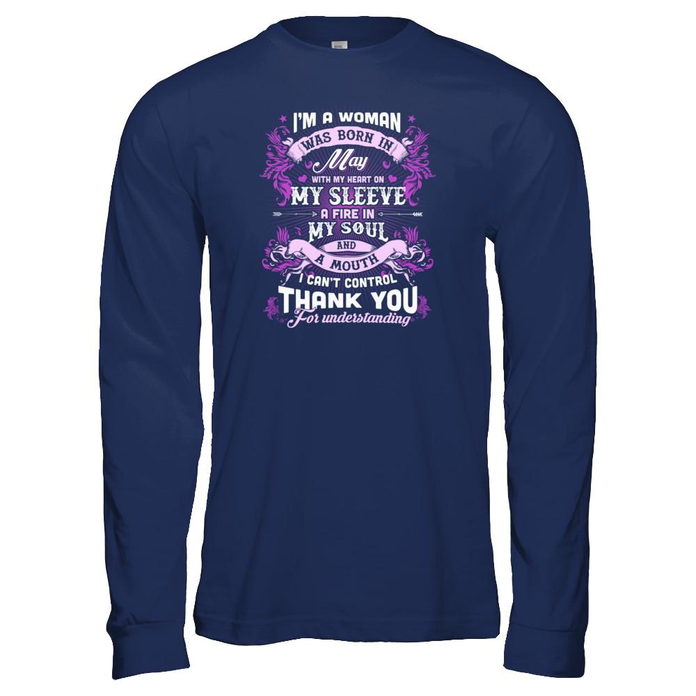 I'm A Woman Was Born In May With My Heart Birthday-T-Shirt & Tank Top-Long Sleeve T-Shirt-Navy