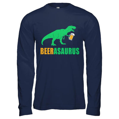 Beerasaurus Funny International Beer Day Dinosaur Gift-T-Shirt & Hoodie-Long Sleeve T-Shirt-Navy