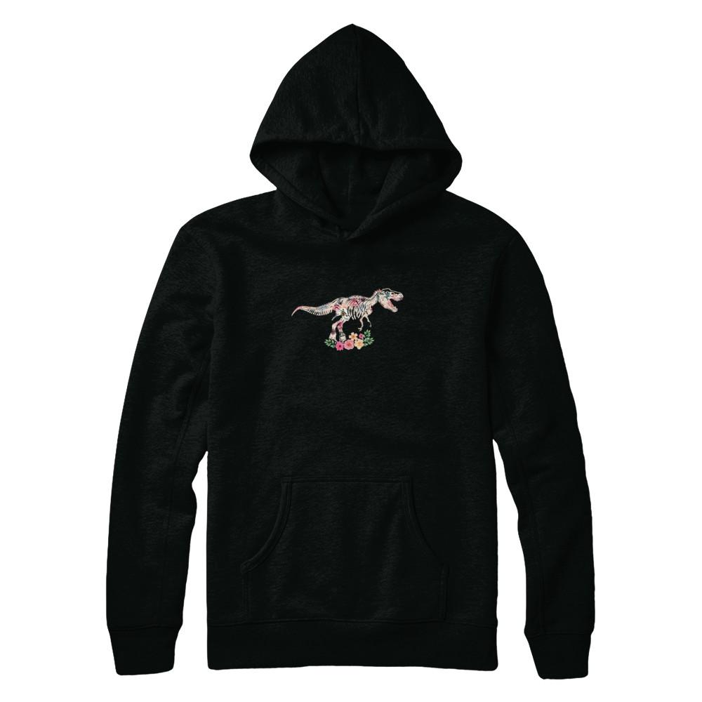 Funny Saurus Dinosaur T-Rex Flower-T-Shirt & Tank Top-Pullover Hoodie-Black