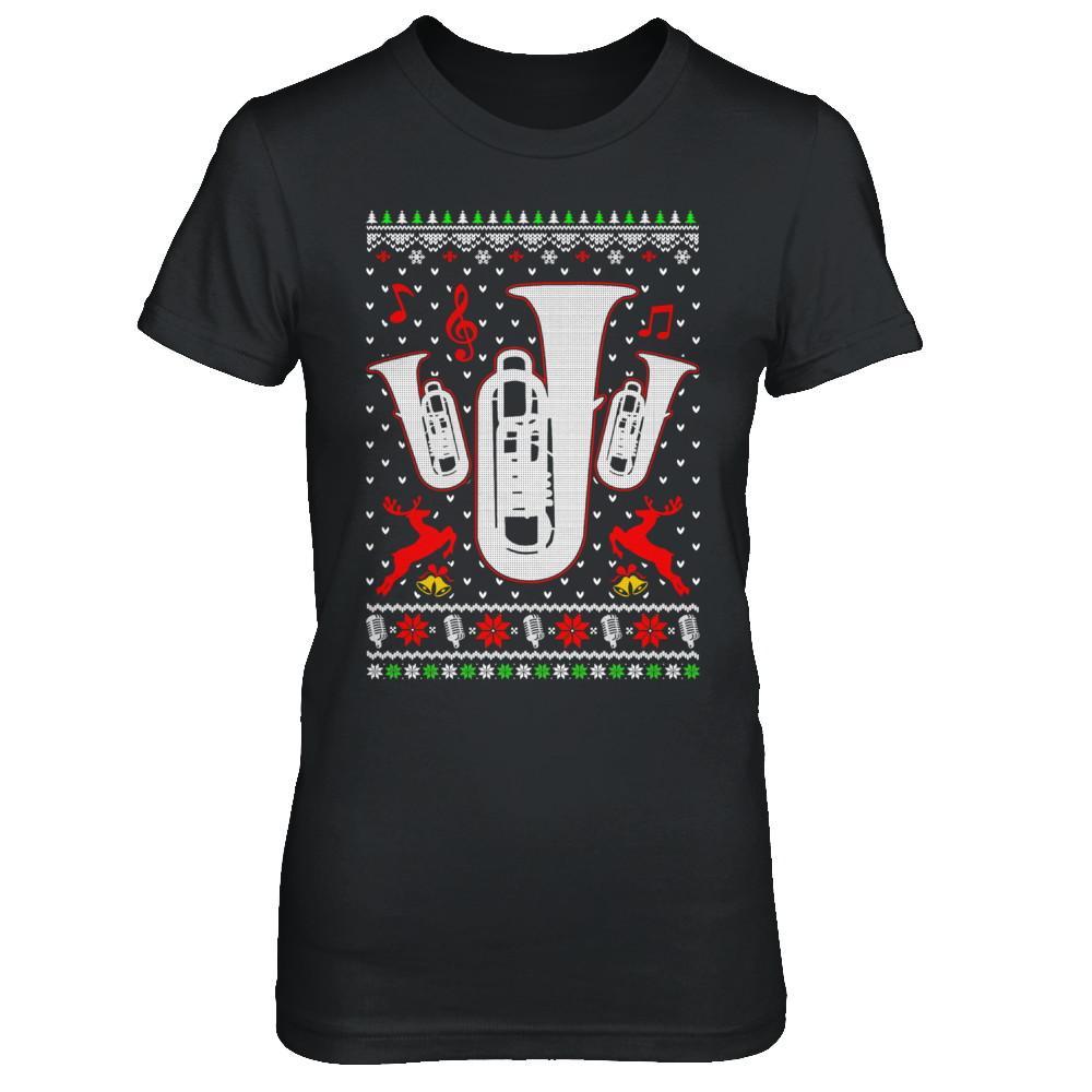 Santa Tuba Ugly Christmas Sweater Gifts-T-Shirt & Sweatshirt-Women's T-Shirt-Black
