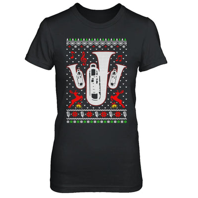 Santa Tuba Ugly Christmas Sweater Gifts-T-Shirt & Sweatshirt-Women's T-Shirt-Black