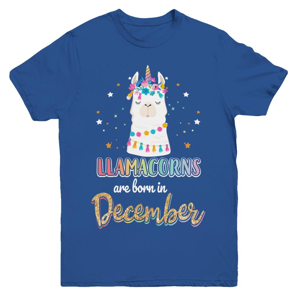 Llama Unicorn Llamacorns Born In December Birthday Gift Youth-Youth Shirt-Youth T-Shirt-Royal
