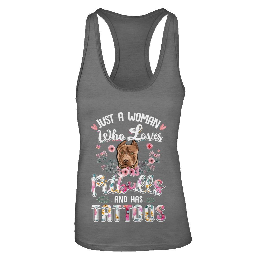 Just A Woman Who Loves Pitbulls And Has Tattoos-T-Shirt & Tank Top-Women's Ideal Racerback Tank-Dark Grey